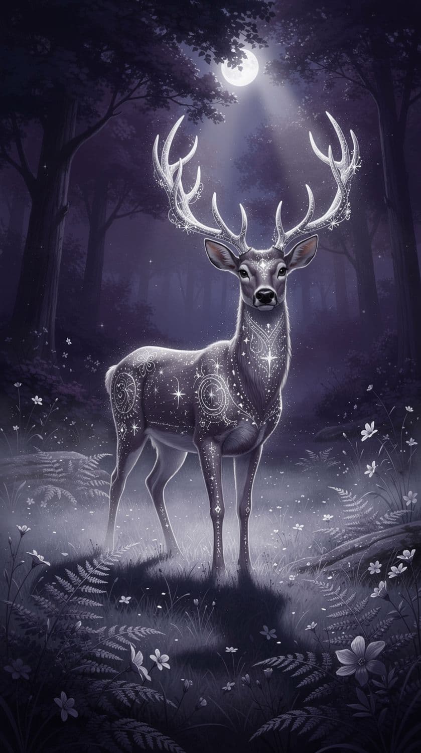 Mystical Deer in Moonlit Glade
