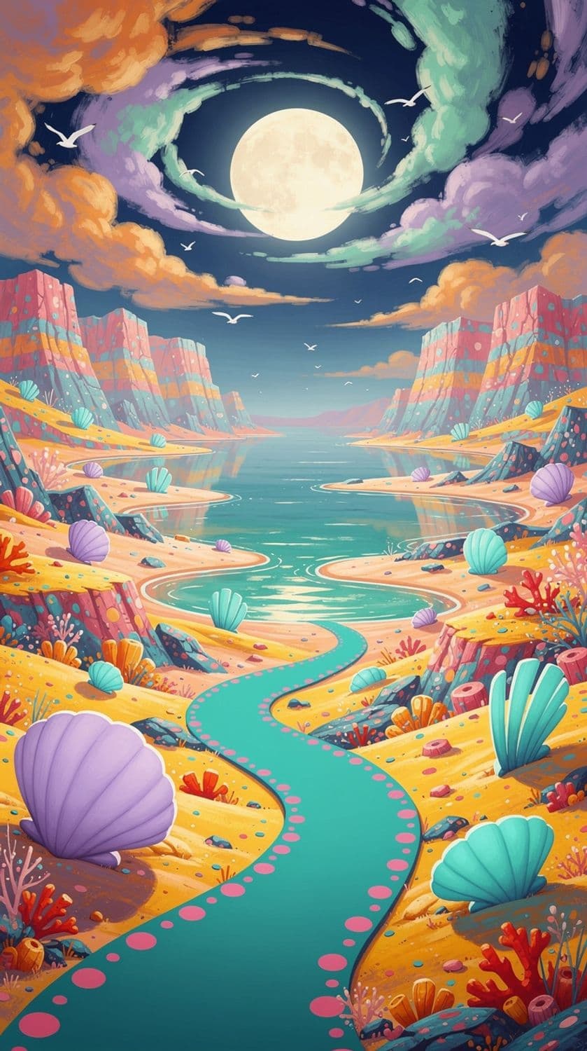 Surreal Seascape with Dotted Path