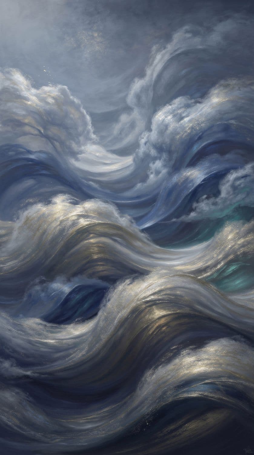 Dreamlike Swirls in Blue and Silver