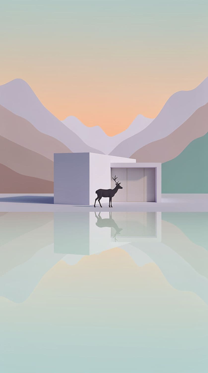 Pastel Mountains with Cabin