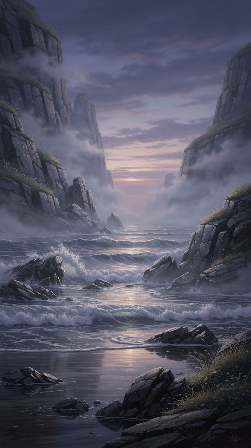 Misty Coastal Cliffs at Dawn