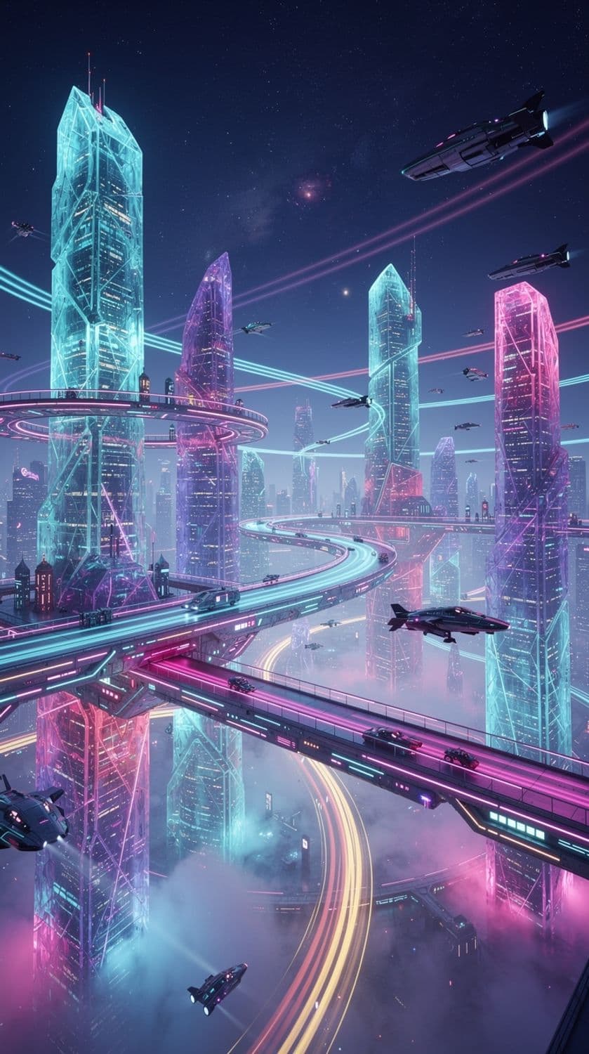 Neon Bridges in a Futuristic City