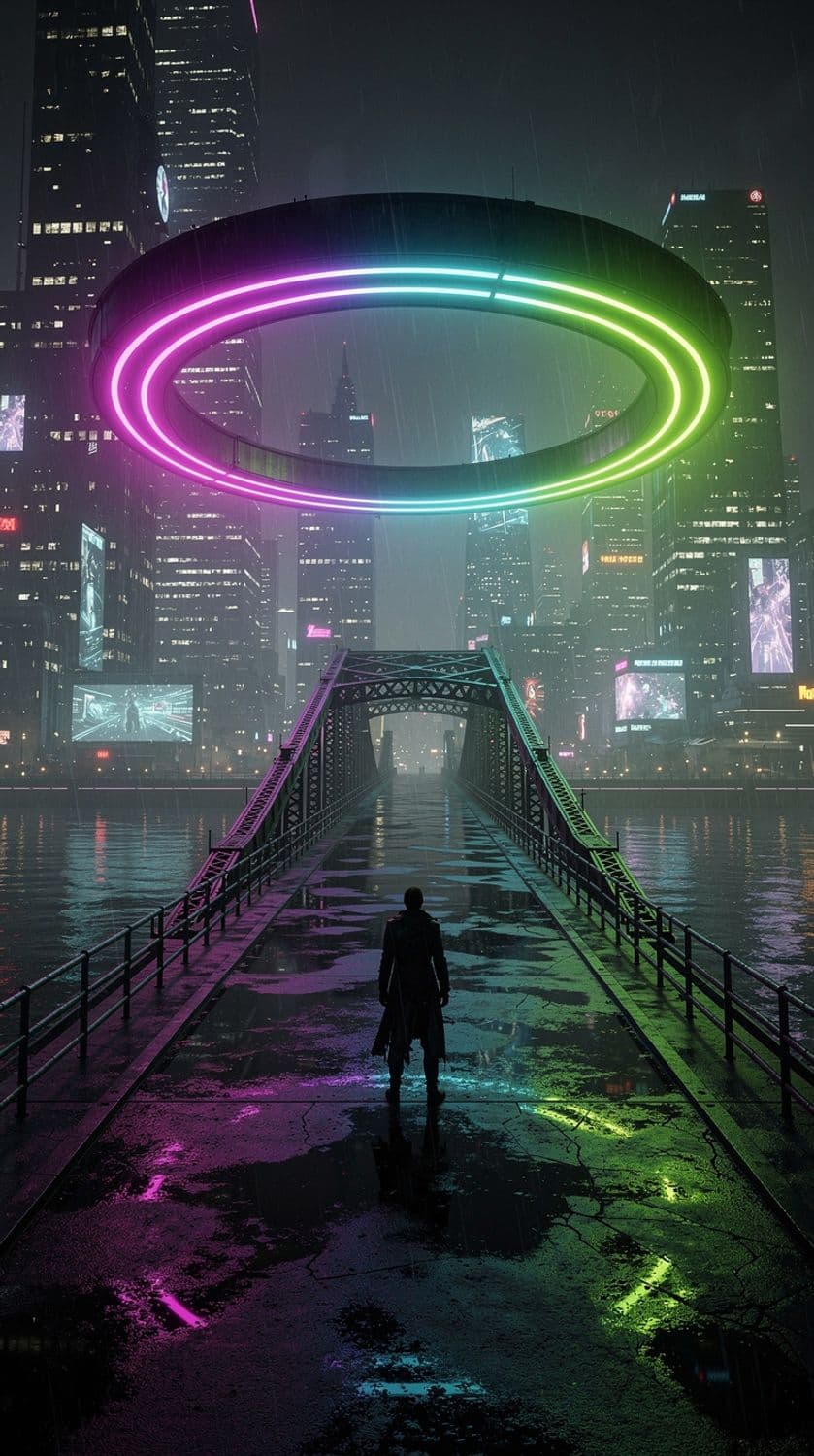 Neon Ring Over the Bridge