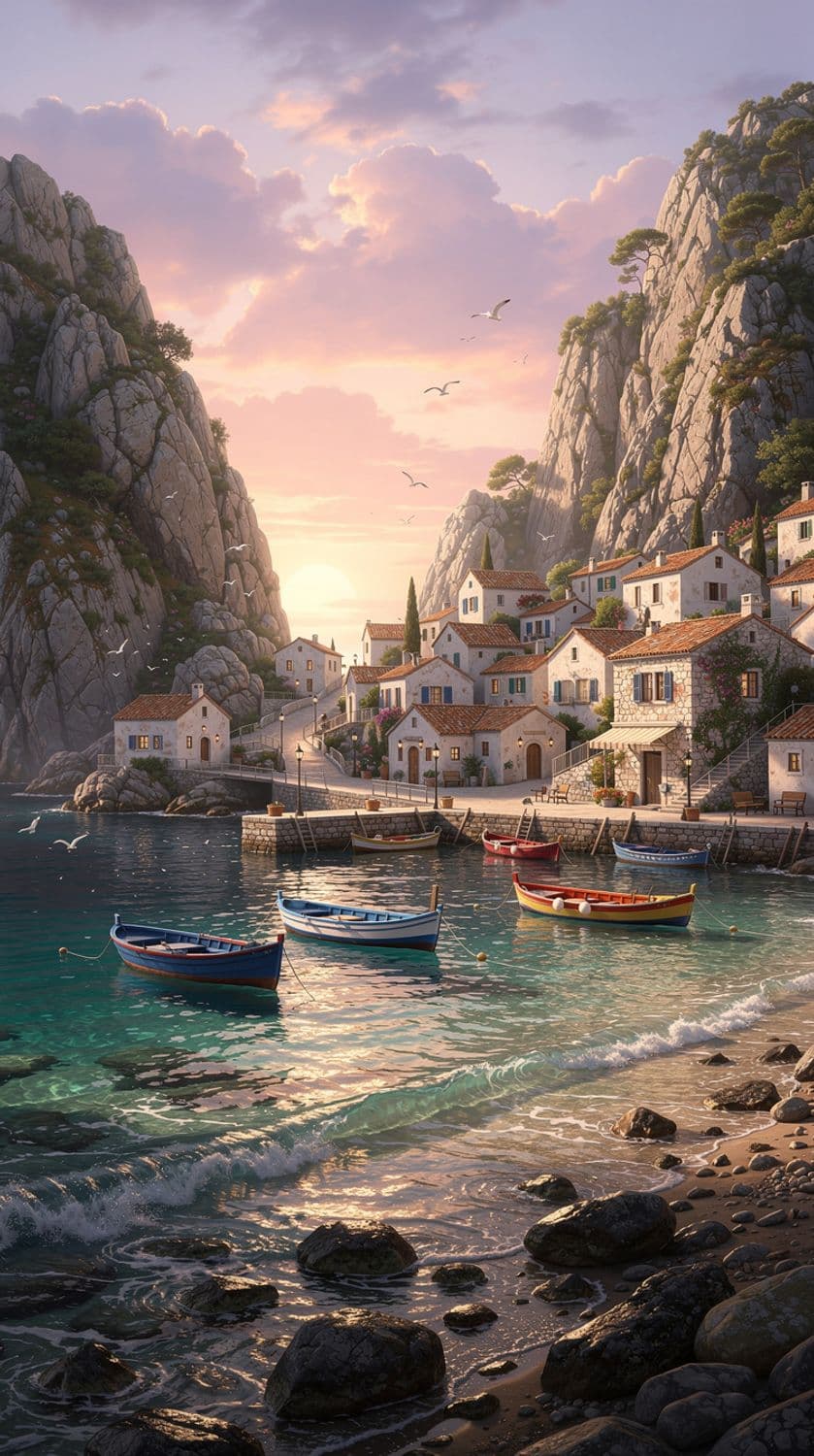 Golden Hour Coastal Village