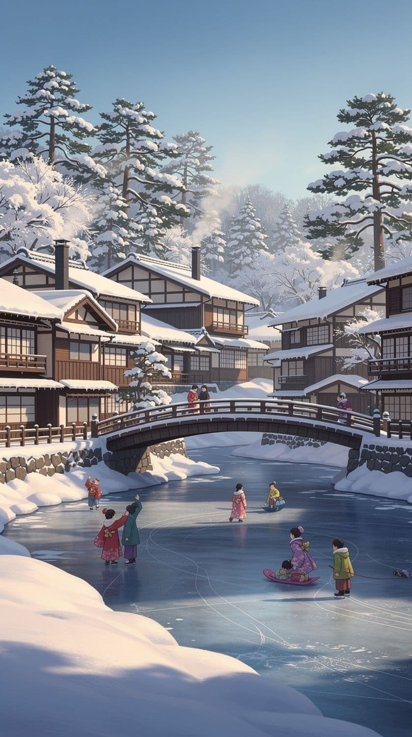 Winter Scene in a Japanese Village