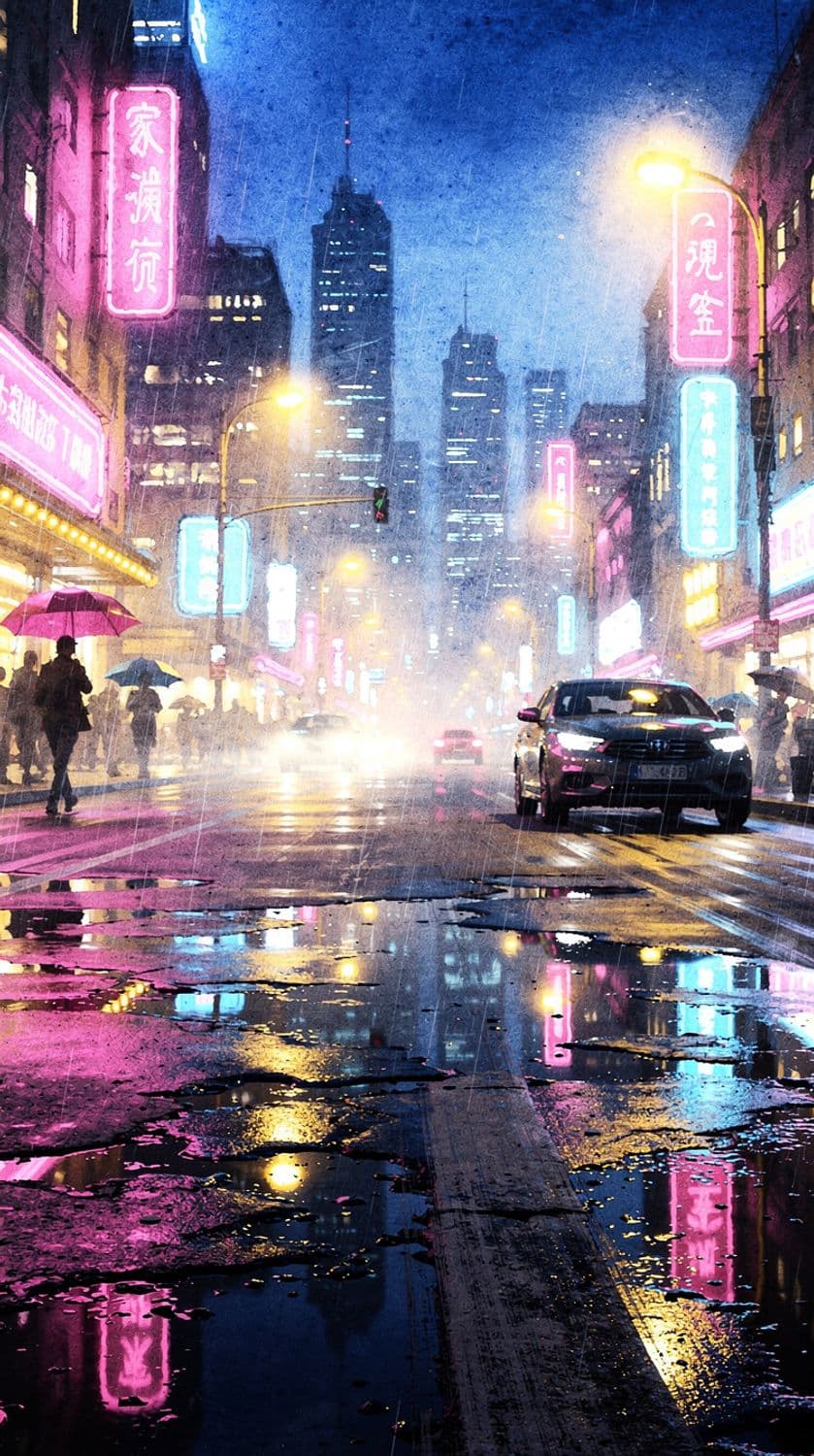 Neon City at Dusk