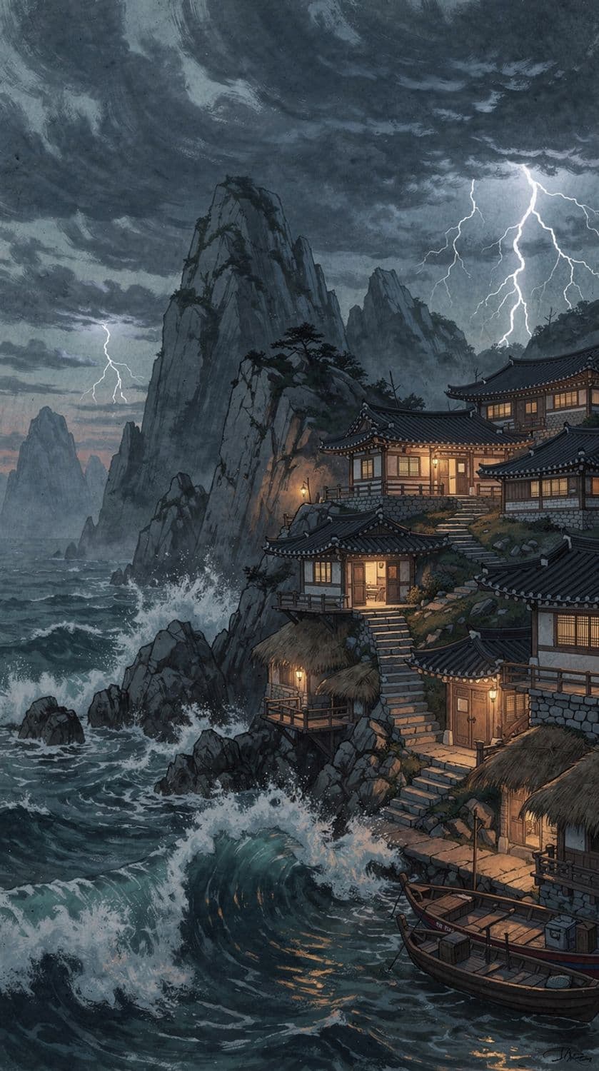 Stormy Coastal Village