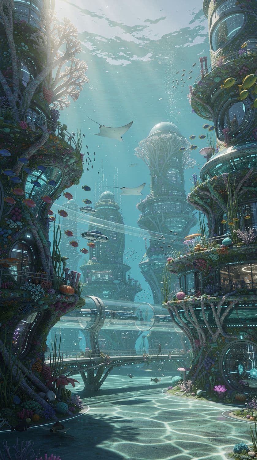 Bioluminescent Underwater Cityscape