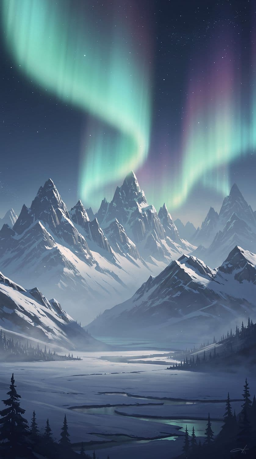 Aurora Over Snowy Peaks