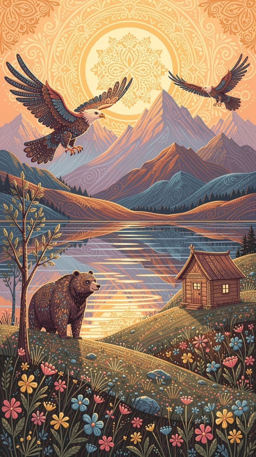 Dawn in a Patterned Mountain Landscape
