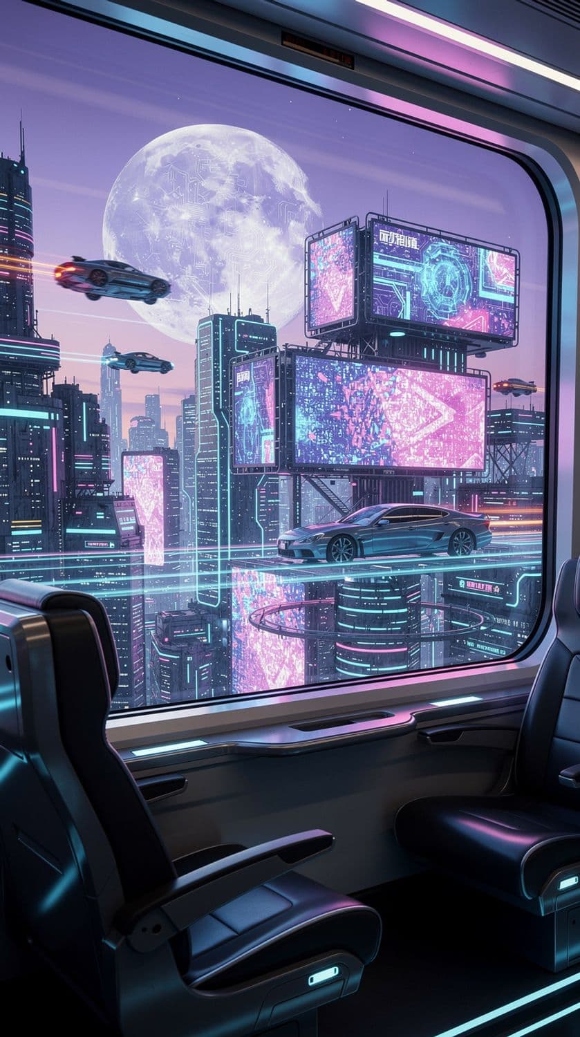 Cyberpunk Cityscape from a Train