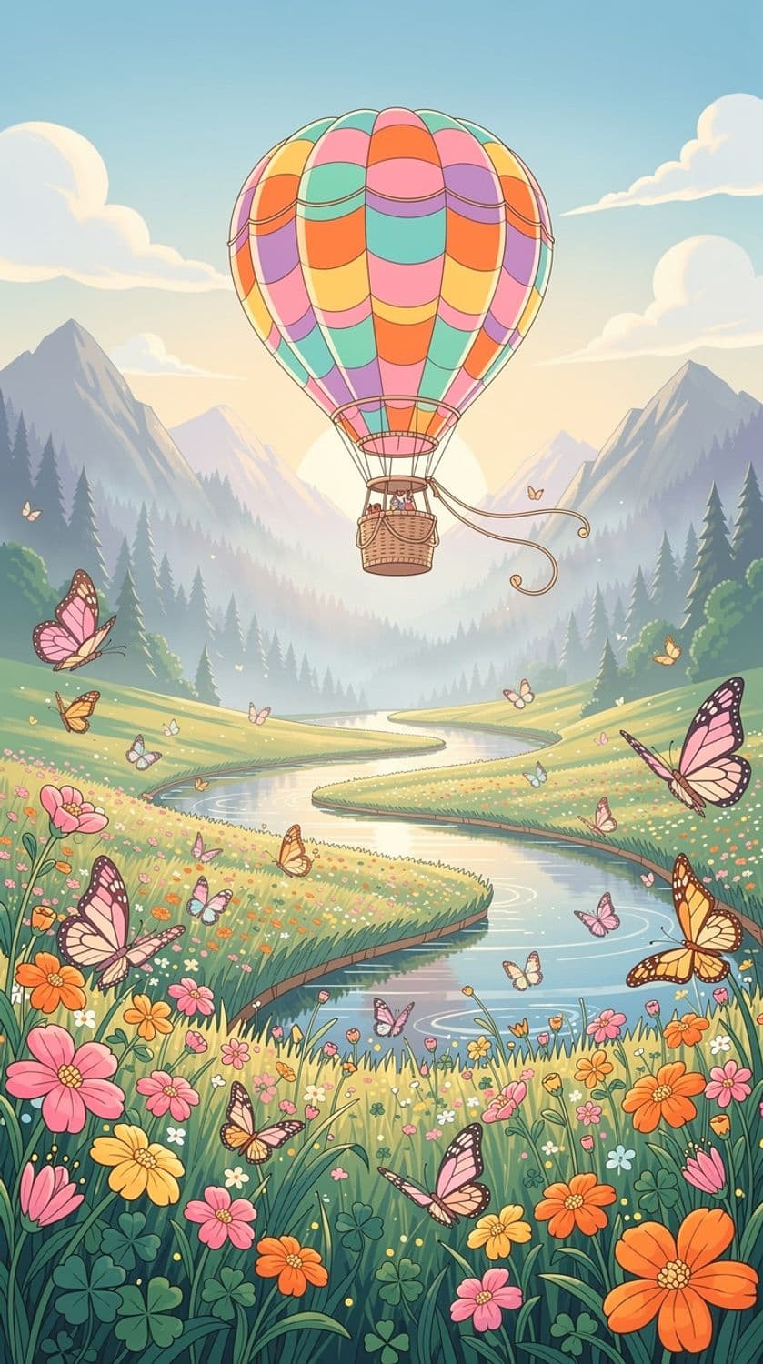 Balloon Over Blossom Meadow