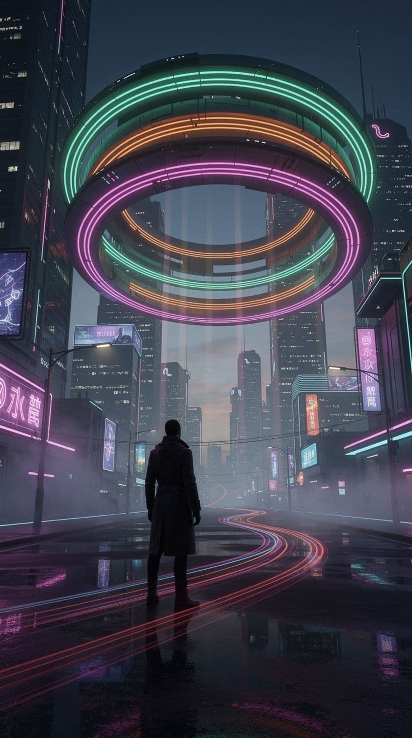 Neon Circle Above the City