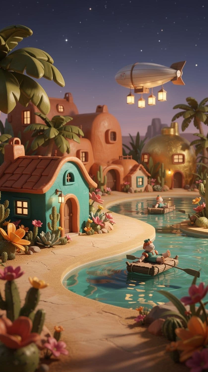 Whimsical Desert Oasis Village