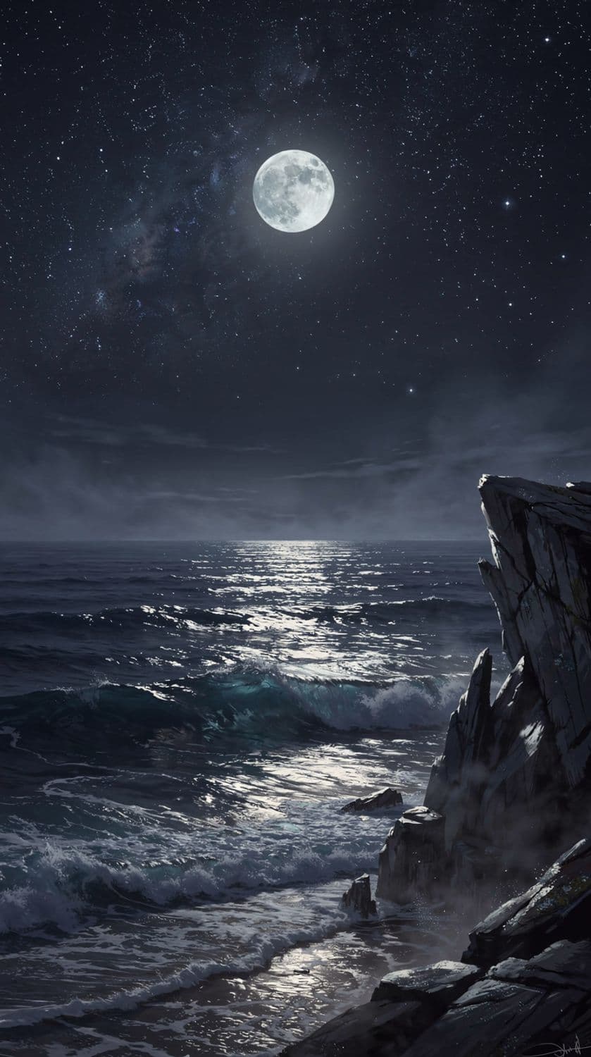 Moonlit Ocean and Cliffs