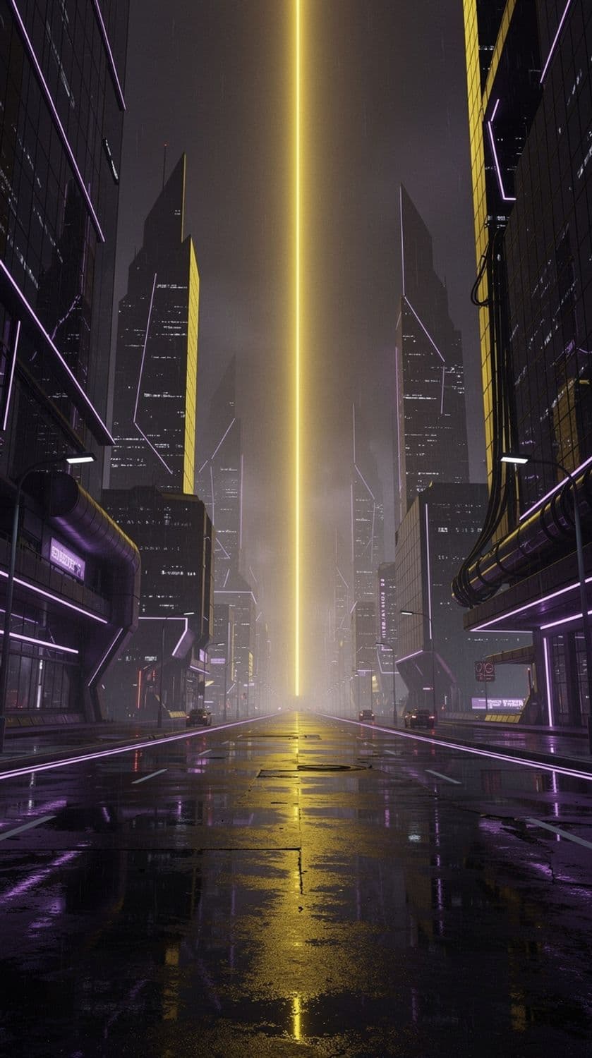 Futuristic Urban Avenue with Yellow Light