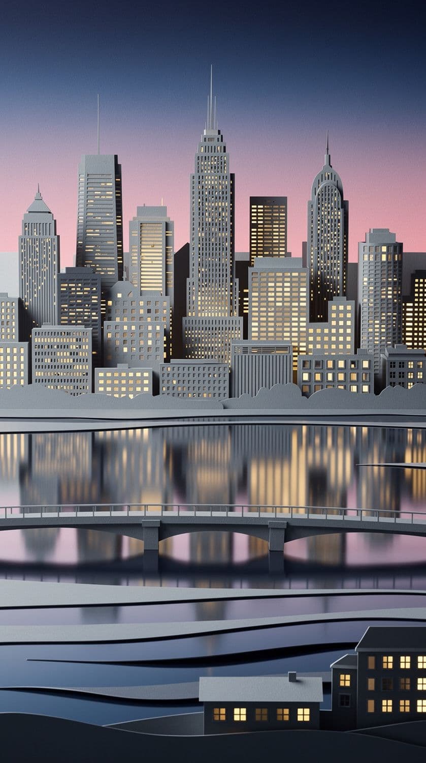 Paper-Cut Urban Twilight