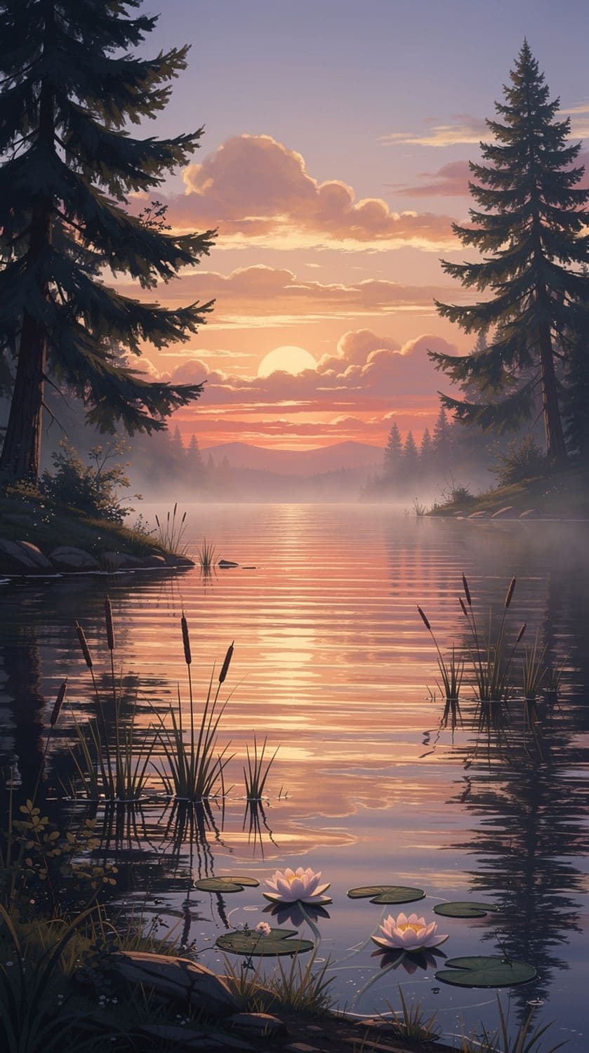 Sunset by the Tranquil Lake