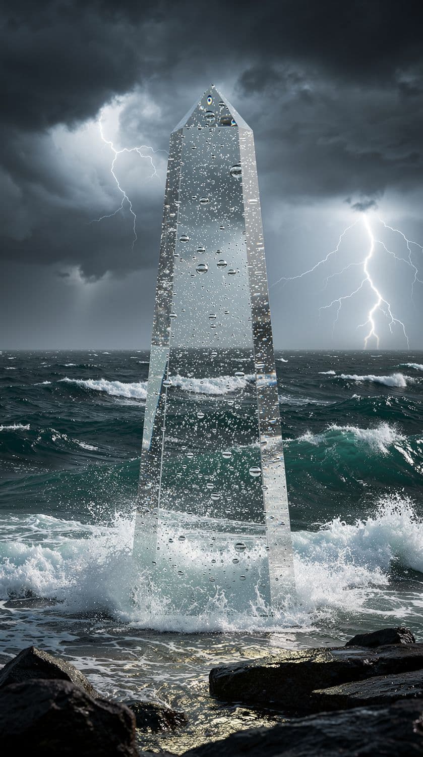 Glass Obelisk by the Stormy Sea