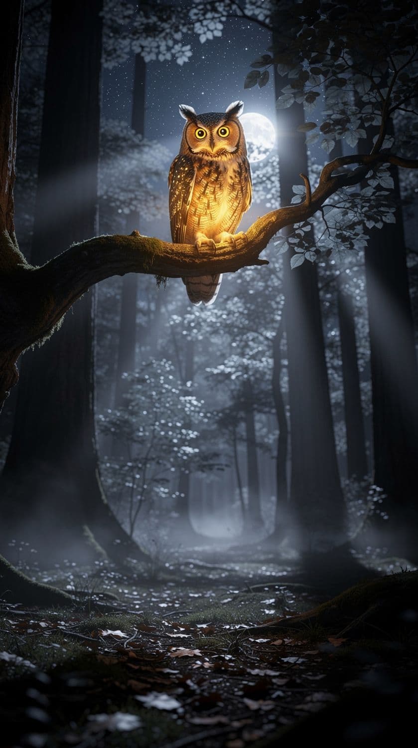 Mystic Owl in a Moonlit Canopy