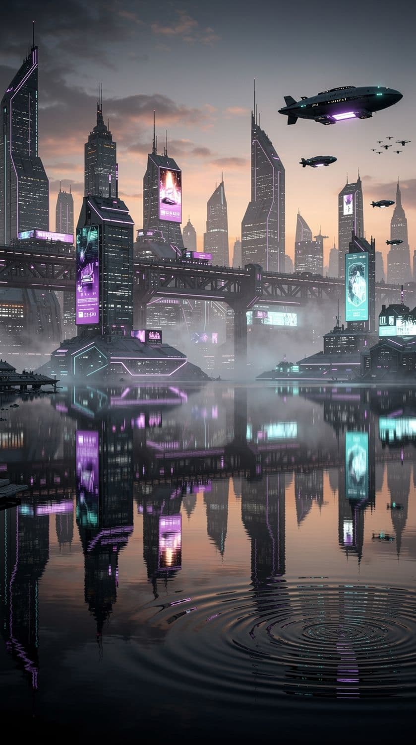 Dusk Over a Neon Metropolis