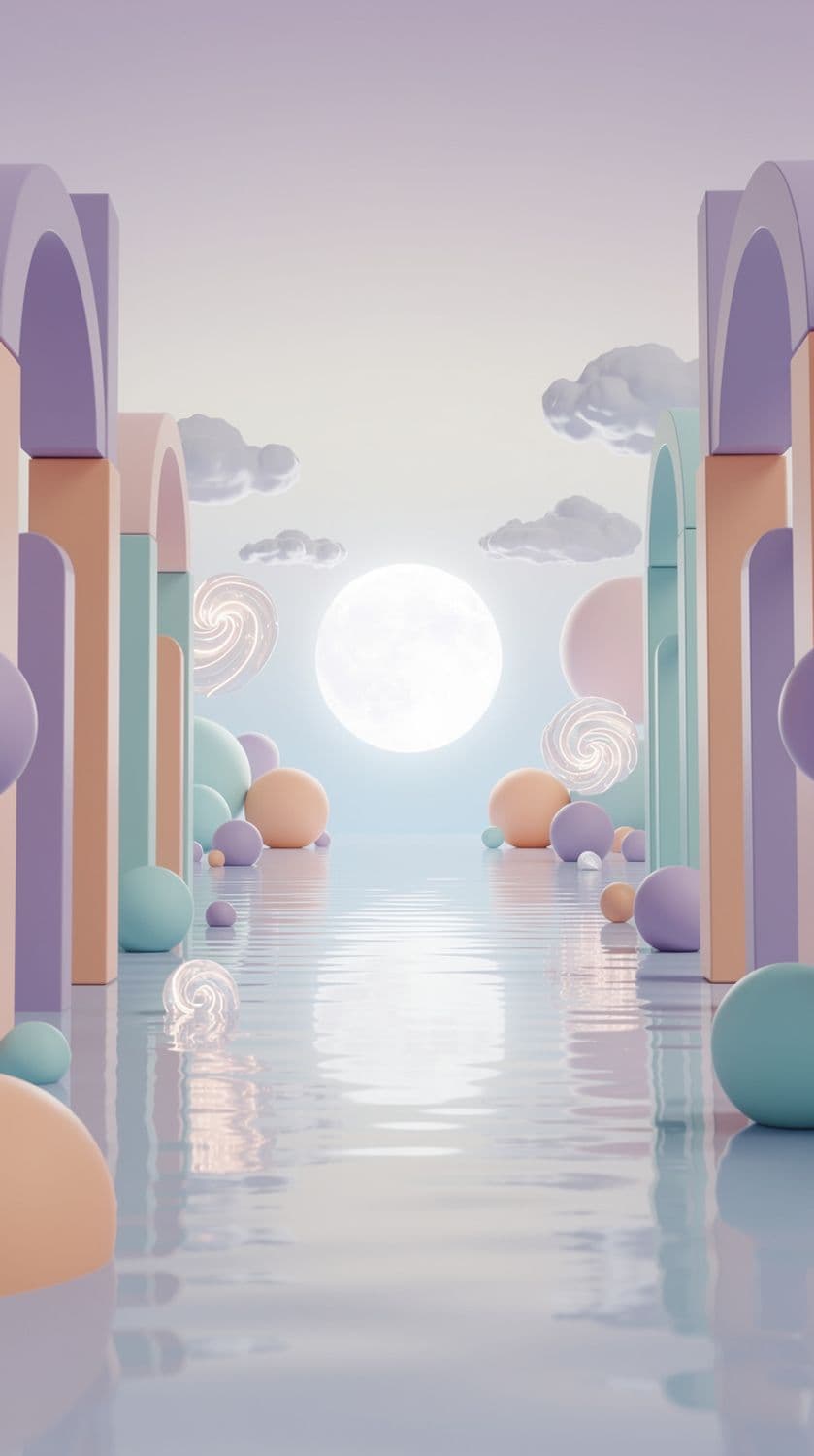 Pastel Dreamscape with Arches and Pillars