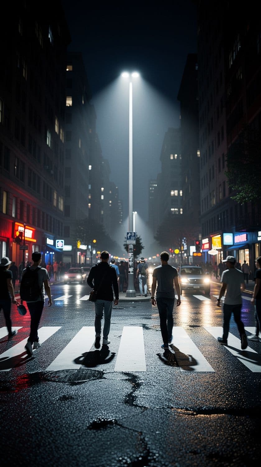Urban Crosswalk at Night