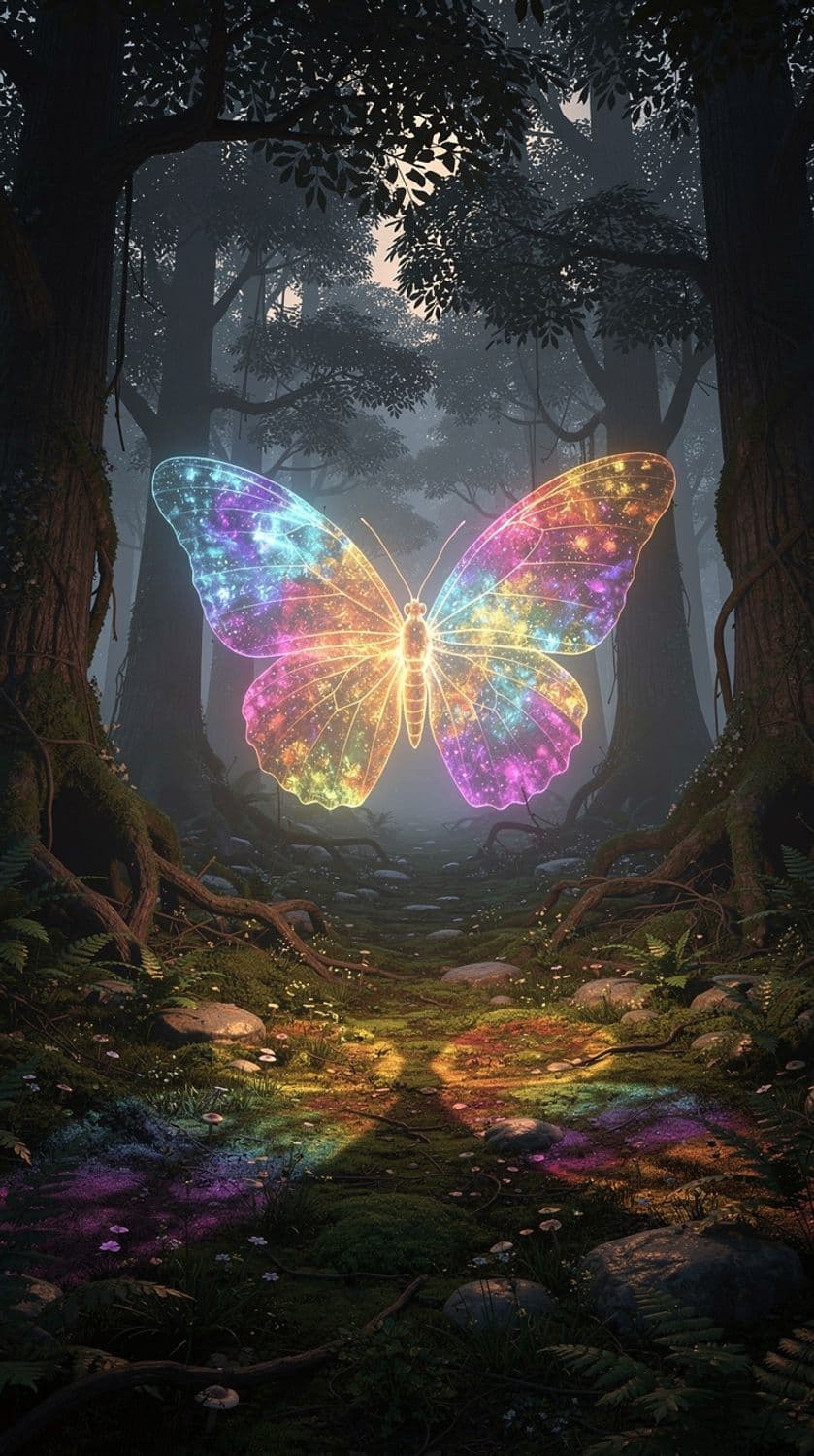 Glowing Butterfly in Mystic Forest